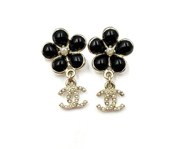 CHANEL Gripoix Burgundy Flower Pearl CC Dangle Piercing Earrings