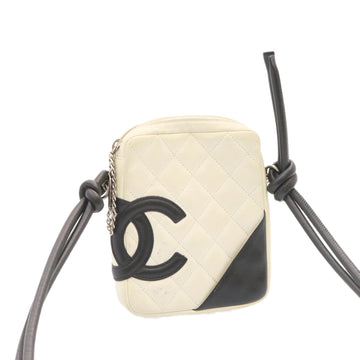 CHANEL Cambon Line Shoulder Bag Leather White Black CC Auth am1647gA