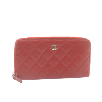 CHANEL Matelasse Wallet Lamb Skin Red CC Auth am2154g