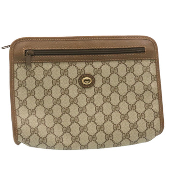 GUCCI GG Canvas Clutch Bag PVC Leather Beige Auth am2188g