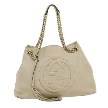 GUCCI Interlocking Chain Tote Bag Leather White Auth am2354g