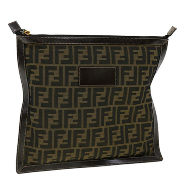 FENDI Zucca Canvas Clutch Bag Brown Auth am2779g