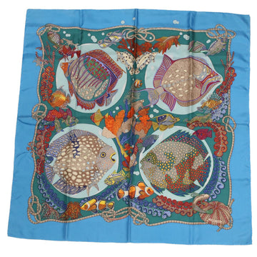 HERMES Carre 90 Grands Fonds Scarf Silk Blue Auth hk758