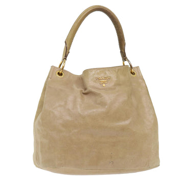 PRADA Hand Bag Leather Beige Auth hk831