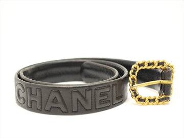 Chanel Gold Chain Black Leather Spellout Belt