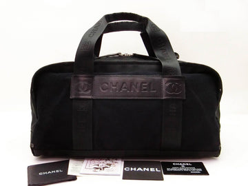 Chanel Sports Black Leather Canvas CC Logo Duffle Bag