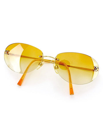 Chanel Gold CC Logo Orange Tinted Sunglasses