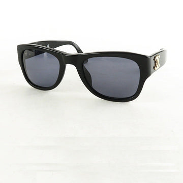 Chanel Gold CC Logo Black Blue Tinted Wayfarer sunglasses