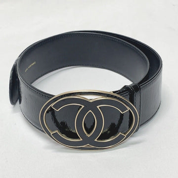 Chanel Leather Gold CC Logo Black Waist Belt