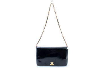 Chanel Black Patent Leather Gold CC Logo Flap Shoulder Bag