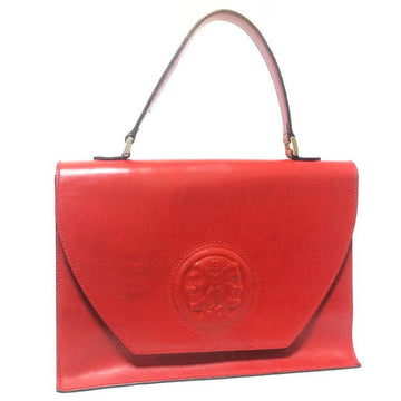 FENDI Vintage genuine red leather classic handbag with iconic Janus medallion embossed motif at front