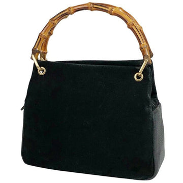 GUCCI Vintage black suede leather handbag with bamboo handles
