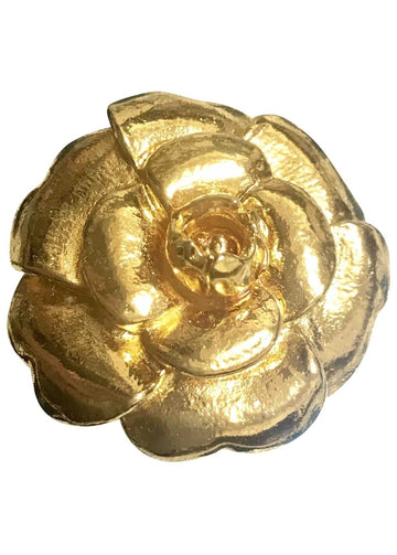 CHANEL Vintage golden camellia/rose flower pin brooch
