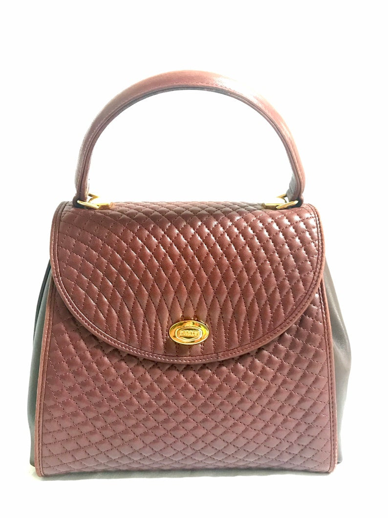 BALLY Vintage wine brown quilted lambskin handbag with