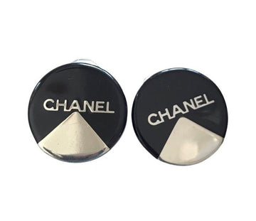 CHANEL Vintage round earrings with silver and black mod design