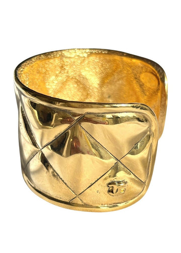 CHANEL Vintage classic gold matelasse bangle with mini CC mark
