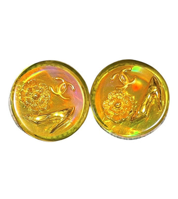 CHANEL Vintage yellow orange tone aurora resin earrings with iconic charms