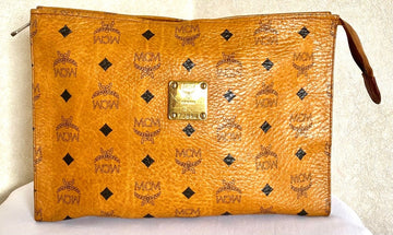 MCM Vintage classic brown monogram clutch bag, makeup pouch, toiletry bag