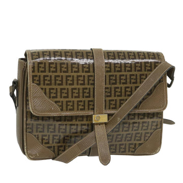 FENDI Zucchino Canvas Shoulder Bag Coated Canvas Brown Auth im452