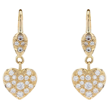 Modern Diamond 18 Karat Yellow Gold Heart Shape Earrings