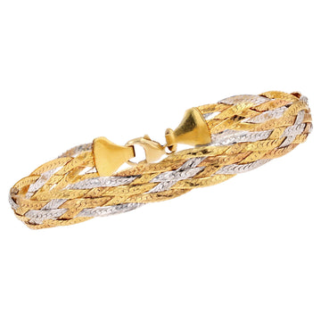 Modern 18 Karat Yellow Rose and White Gold Flat Braid Bracelet