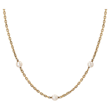 Modern Cultured Pearls Convict Mesh 18 Karat Yellow Gold Choker Necklace