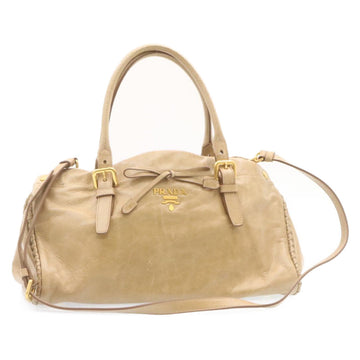 PRADA Hand Bag Leather 2Way Beige Auth jk135