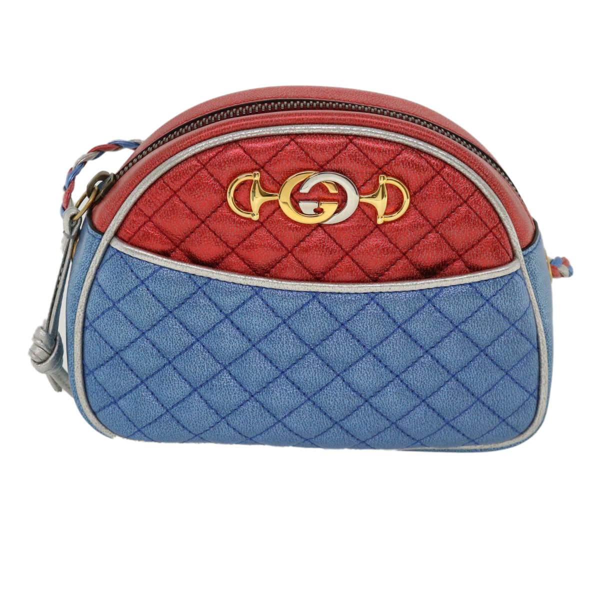 GUCCI Horse Bit Pochette Shoulder Bag Lamb Skin Red Blue 534951 Auth j