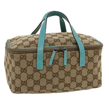 GUCCI GG Canvas Hand Bag Turquoise Blue Brown Auth ki1827