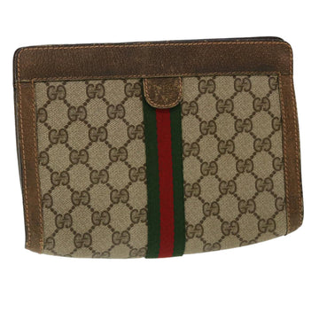 GUCCI GG Canvas Web Sherry Line Clutch Bag Beige Red Green 8901001 Auth ki2301