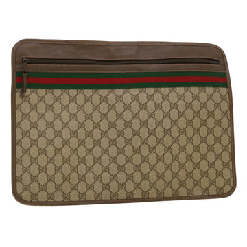 GUCCI GG Canvas Web Sherry Line Clutch Bag Beige Red Green Auth ki2511