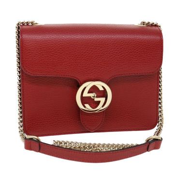 GUCCI Chain Interlocking Shoulder Bag Leather Red 510304 Auth ki2778