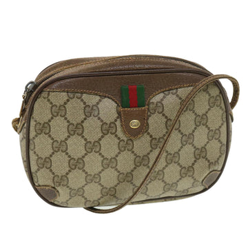 GUCCI GG Canvas Web Sherry Line Shoulder Bag PVC Leather Beige Green Auth ki2800