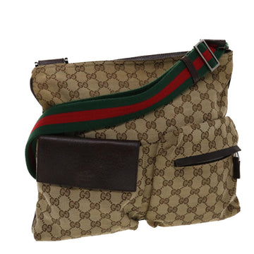 GUCCI GG Canvas Web Sherry Line Shoulder Bag Beige Green Red 169982 Auth ki3107