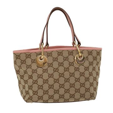 GUCCI GG Canvas Hand Bag Beige Pink 120844 Auth ki3156