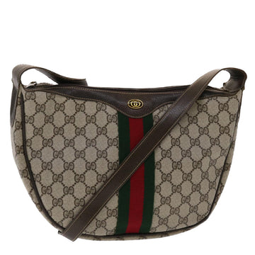 GUCCI GG Canvas Web Sherry Line Shoulder Bag PVC Leather Beige Green Auth ki3157