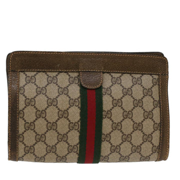 GUCCI GG Canvas Web Sherry Line Clutch Bag Beige Red 67.014.2125 Auth ki3236