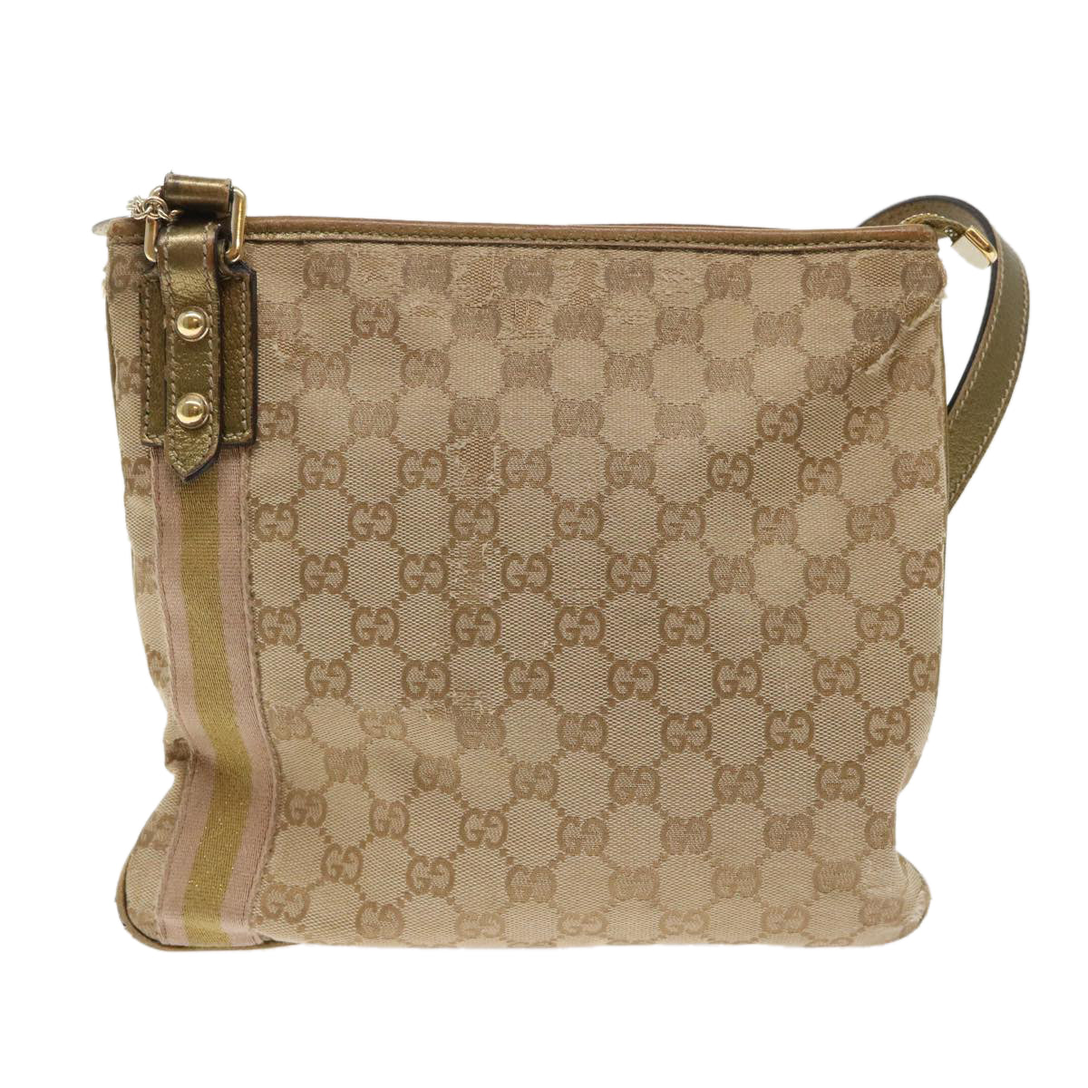 GUCCI GG Canvas Sherry Line Shoulder Bag Beige Gold pink 144388 Auth k