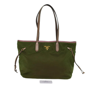 PRADA Tote Bag Nylon Leather Khaki Auth ki3338