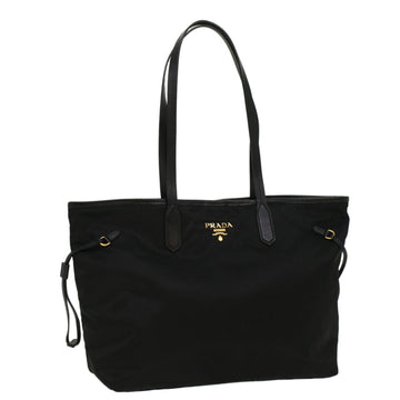 PRADA Tote Bag Nylon Leather Black Auth ki3390