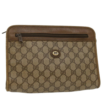 GUCCI GG Canvas Clutch Bag PVC Leather Beige 97 01 037 Auth ki3414