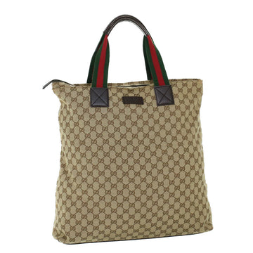 GUCCI GG Canvas Web Sherry Line Tote Bag Beige Red Green 131233 Auth ki3422