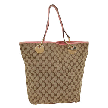 GUCCI GG Canvas Tote Bag Beige Pink 120836 Auth ki3550