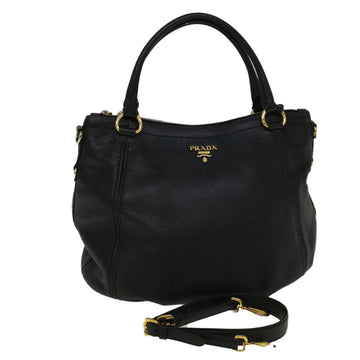 PRADA Hand Bag Leather 2way Black Auth ki3642