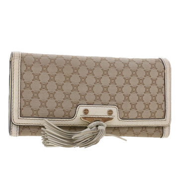 CELINE Macadam Canvas Long Wallet Leather Beige Auth kk176