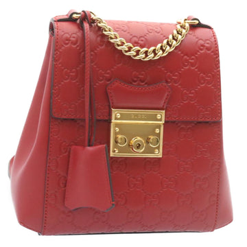 GUCCI ssima GG Padlock Backpack Leather Red Auth knn037