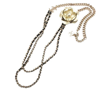 CHANEL Brand New Gold Chain Long Necklace + Removable Gold Flower Brooch Set