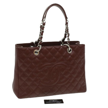 CHANEL GST Chain Tote Bag Caviar Skin Wine Red CC Auth lt729