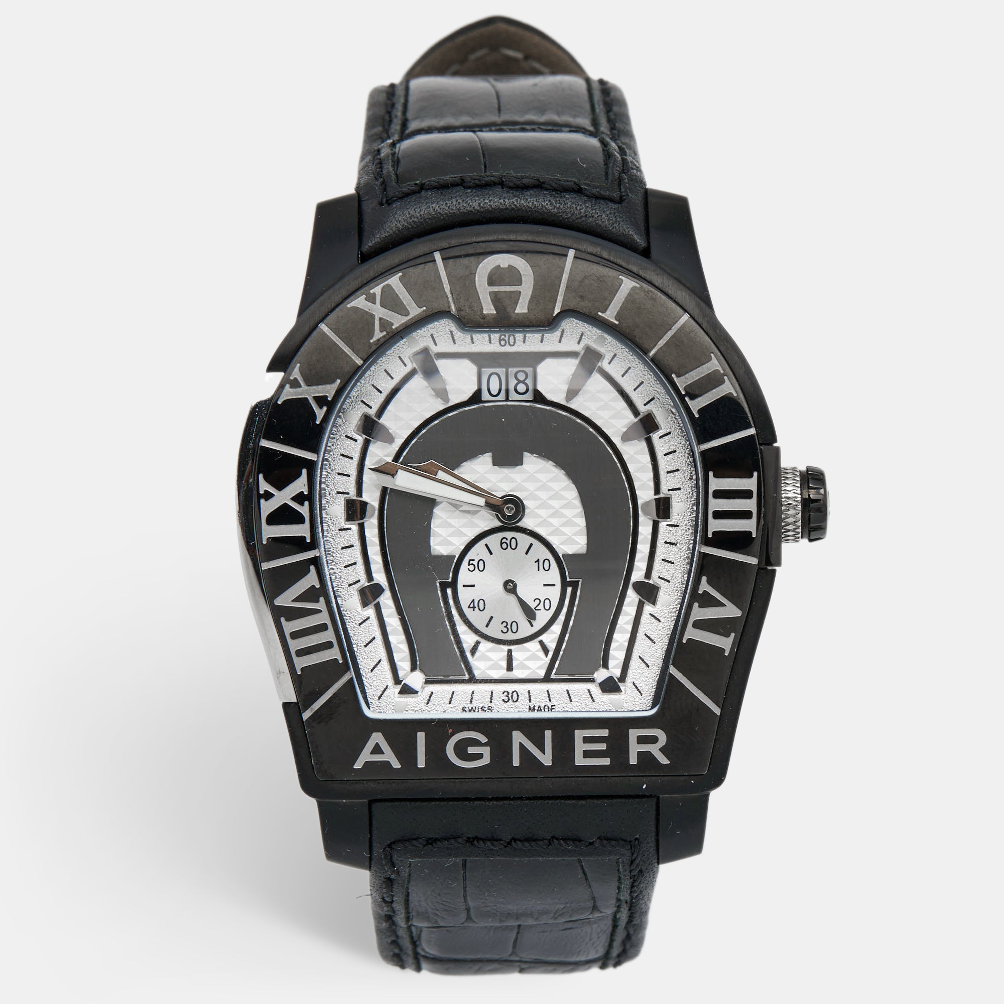 AIGNER Silver Two Tone Stainless Steel Leather Roma A38100