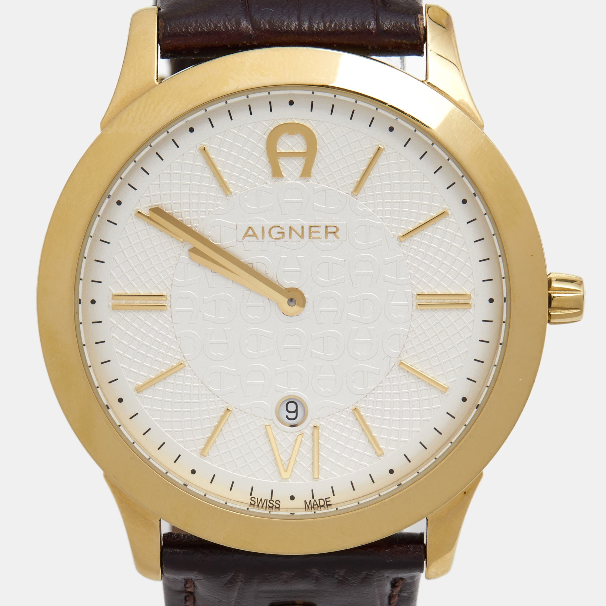 AIGNER Silver Gold Plated Stainless Steel Leather Treviso A44000 Men s